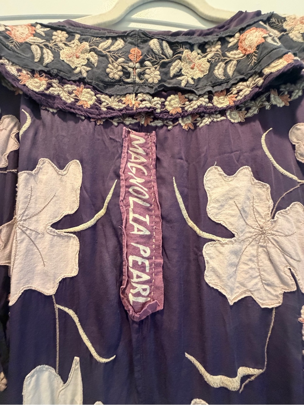 Magnolia Pearl Danji Boho Floral Embroidered Kimono in Deep Purple - Picture 8 of 10